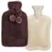 LINGLAN hot water bottle with soft cover high-quality rubber thermos flask hot water bag bed bottle with fluffy plush 2L (brown)