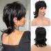 BESTUNG Short Black Wig Shaggy Layered 80s Mullet Wig Pixie Cut Wig With Bangs Curly Synthetic Natural Fake Hair Replacement Wigs for White Women Daily Party Cosplay Costume Use (Black) 12 inch Short Black