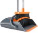 Broom and Dustpan Set for Home, Upright Dustpan and Broom Combo Set with 55" Long Handle Sweeping Office Kitchen Wood Floor Pet Hair, Cleaning Supplies for Indoor Housewarming Gift Grey and Orange