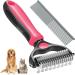 Deshedding Brush for Dog and Cat Pet Grooming Rake and Brushes for Small Medium & Large Dogs 17+9 Double Sided Deshedding Tool with free Dog Comb(pink)