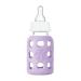 Lifefactory 4oz Glass Baby Bottle with Silicone Sleeve, Stage 1 Nipple - BPA-Free, Lilac - Buy Online on GoSupps.com