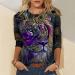 YRAETENM Women's Colorful Lion Print 3/4 Sleeve Tee - Purple | Spring Loose Fit Casual Top - Buy Online on GoSupps.com