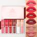 6Pcs Matte Liquid Lipstick Makeup Kit Matte Velvet liquid Long-Lasting Wear Non-Stick Cup Not Fade Lip Gloss Set for Girls and Women SET B