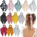 Sunaction 12 Pcs Hair Scarf Scrunchies For Women Chiffon Floral Scrunchie Scarf Hair Ties Scarf Ponytail Holder Ribbon Scrunchie with Tails Stripes&Dots Floral