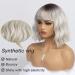 Bestung Ombre Short Silver Bob Wig with Bangs, Synthetic Hair Water Wave Natural Look for Daily & Party - 10 Inches (Platinum) - Buy Online on GoSupps.com