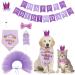 Cozifree Dog Birthday Bandana Girl Boy 6Pcs Birthday Party Supplies - Tutu Skirt Crown Hat Scarf Tie Happy Birthday Banner Cake Topper Decorations Birthday Outfit for Pet Puppy Cat Purple 6Pcs Girl-Purple