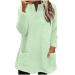 AMhomely Ladies Womens Soft Teddy Fleece Hooded Jumper Plus Size Double Fleece Casual Hoodies With Pocket V Neck Soft Fleece Hooded Sweatshirts Plain Pullover Tops Winter Lightweight Lounge Tops 03 Green S