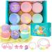Canvalite Kids Bath Bombs with Surprise Inside 6 Pcs Handmade Bath Bombs Kits Mermaid Gifts for Girls Skin Friendly And Safe Natural Bath Bombs Spa Fizzy Bubble Bath with Little Girls Jewelry
