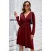 OUGES Women's Spring Casual Midi Dress - Long Sleeve V-Neck Floral Wrap Dress XXL Dark Red - Buy Online on GoSupps.com