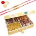 Ghasitaram Gifts Rakhi Gifts for Brothers Dryfruit - 4 Part with Almonds Raisins and Sugarfree Bites 600 GMS with 2 Pearl Rakhis Almonds Raisins and Sugarfree Bites & 2Rakhis