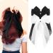 2 Pcs Big Hair Bow Hair Bows For Women Bow Hair Clip Elegant Solid Color French Barrette Bows For Hair With Long Polka Dot Bow Hair Barrettes Accessories Bow Hair Clips For Women Girls(White+Black) 2 White+Black