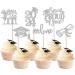 Pack of 24 Graduation Cake Decorations Graduation Cupcake Toppers Graduation Cake Decorations Cake Toppers for Graduation Parties Graduation Proms Silver