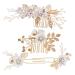 Gogogmee 1 Set Comb Set Hair Comb Clip Hair Flowers Bridal Hair Side Comb Bride Headdress Wedding Hair Comb Rhinestones Wedding Hair Clip Flower Hair Combs Women Flower Hairpins White Cloth