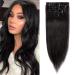 Clip in Extensions Real Hair Extension Hairpiece 8 piece SET cheap Remy Hair soft Natural Black #1B-1 16"(40cm)-65g