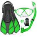 WANFEI Kids Mask Fin Snorkel Set for Children Boys Girls Dry Top Snorkel Diving Flippers Snorkeling Gear Panoramic View Diving Mask with Gear Bag for Snorkeling Swimming Scuba Diving Training Green