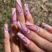 Justotry 24 pieces Swirl Press on Nails Lang Purple Artificial Nails with Wavy Patterns Coffin Art Nails Nail to stick on Ballerina fake nails fingernails for women Purple & White Coffin