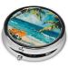 Beach & Cocktails Portable Metal Pill Box - Round Mini 3-Compartment for Travel | Small Pills Organizer - Buy Online on GoSupps.com