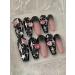 10pcs Star Heart Black Coffin Fake Nail Bow Heart Press on Nails Heart Rhinestone Long Coffin Nails Luxurious Nails Acrylic Nails Fake Nails For Women Girls