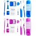Portable Orthodontic Oral Care Kit - 2Pack - Travel Kit for Patients Interdental Brushing Wax Floss Toothbrush Cleaning(Purple & Blue) Purple_Blue