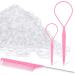 TsMADDTs 1000pcs Clear Small Rubber Elastics with Hair Loop Styling Tool Set,1000pcs Rubber Hair Ties 2Pcs French Braid Tool Loop 1Pcs Rat Tail Combs for Braiding Styling,Pink A-Clear