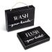 Black Farmhouse Bathroom Sign and Plaque (Set of 2), Wash Hand and Flush Toilet, Rustic Farmhouse Wood Bathroom Decor