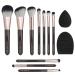 Makeup Brushes 10 Pcs Makeup Brush Set Professional Premium Synthetic Foundation Brush Blending Face Powder Eye Shadows Blush Make up Brushes with Makeup Sponge and Brush Cleaner (Brown)