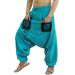 SARJANA HANDICRAFTS Men's Cotton Pockets Harem Yoga Baggy Genie Hippie Pants One Size Turquoise