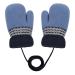Toddler Kids Winter Warm Thick Plush Short Knitted Gloves With String for 1-3Yrs Blue&navy Blue