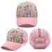 Girls Pony Hat Distressed High Ponytail Messy Bun Baseball Caps Kids Trucker Floral Sun Protection Hats Biking Cap(4-10years) Pink Flower