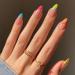 24pcs French False Nails - Almond Press on Nails - Full Cover Acrylic False Nails With Glue - French Fake Nails Stick on Nails for Women and Girls Nail Art (5 Multicolor French)