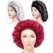 3 PCS Satin Silk Bonnet Sleep Cap Extra Large Jumbo Day and Night Cap Hat Salon Bonnet Head Hair Covers Chemo Caps with Elastic Wide Band for Black Women Long Curly Natural Hair Braids