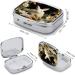 Pill Box - White Rabbit & Lilies Print | 2 Compartment Decorative Metal Pill Organizer | Portable Medicine Case for Pocket & Purse - Buy Online on GoSupps.com