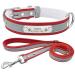 Senristar personalized reflective dog collar and leash set custom engraved warm food dog tape with name tape for small medium large dogs & cats (width 1.5 cm neck circumference 25-32 cm) red set