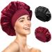 Redamancy 2 pieces satin bonnet satin hair hood hair hood for the night hood for sleeping reusable Silk Bonnet silk hood for women and girls (black red)