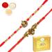 Ghasitaram Gifts Rakhi for Brother Rakhis Online - Set of 2 LD-9923 and LD-84 Om Ganesh Divine Rakhis with 400 GMS of Soan Papdi