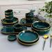 21 piece peacock green tableware set plates plates ceramic bowls plates gold border decorations - Buy Online on GoSupps.com
