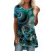 Women's Summer Round Neck Fashion Print Short Sleeve T Shirt Top Blouse Beaded Turtleneck Blue XX-Large