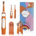 Dinosaur Electric Toothbrush Kids Sonic Toothbrush for Children Toddlers Boys Girls Age 3-12 with 30s Reminder 2 Mins Timer 5 Modes 4 Brush Heads Rechargeable Wall-Mounted Holder 8680 Orange+ 4 Heads+ Holder