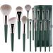 14 pieces Professional Brushes Set with cosmetics easy to wear and keep eyeshadow blush mix full face-cosmetics kit wooden handle (green)