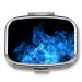 Pill Box Blue Flame Print 2 Compartment Medicine Pill Case Pill Organizer Decorative Metal Portable Pill Box for Pocket Or Purse Style