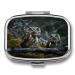 Pill Box Wild Owl Birds Print 2 Compartment Medicine Pill Case Pill Organizer Decorative Metal Portable Pill Box for Pocket Or Purse Style