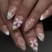 Medium Almond Press on Nails White French Tips Pink Fake Nails with 3D Flower Bow Charms Acrylic Nails Press ons Cute Design Glue on False Nails Reusable Stick on Nails 24pcs design9
