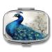 Pill Box Blue Peacock Print 2 Compartment Medicine Pill Case Pill Organizer Decorative Metal Portable Pill Box for Pocket Or Purse Style