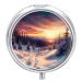 Round Pill Box Winter Snow Sunset Landscape Print 3 Compartment Medicine Pill Case Print Pill Organizer Decorative Metal Portable Pill Box Pocket Pill Box