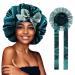 WEIPAO Silk Satin Bonnet - Silk Hair Wrap for Sleeping Satin Bonnet for Curly Hair Sleep Cap Large Double Sided Reversible Hair Bonnet with Tie Band One Size DarkGreen+LightGray