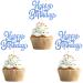 UXYOKM 24Pcs Happy Birthday Cupcake Toppers Blue Glitter Cupcake Picks Birthday Decorations Baby Shower Anniversary Party Supplies