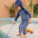 weVSwe Baby Toddler Boy Swimsuit UPF 50+ Sun Protection Rash Guard with Crotch Zipper | Navy Blue Stripes | 12-18 Months - Buy Online on GoSupps.com
