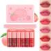 6 Colors Peach Lip Tint Stain Set Korean Lip Tint Lip Stain Lip Gloss Mini Liquid Lipstick Set Multi-Use Lip and Cheek Tint Long Lasting Waterproof High Pigment Vivid Color Lip Tint Makeup