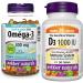 Webber Naturals Omega-3 300 mg Mini 220 Clear Enteric No Fishy Aftertaste Mini Softgels & Vitamin D3 1000 IU 260 Tablets For Healthy Bones Teeth and the Maintenance of Good Health