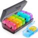 Auvon tablet box 7 days in the evening pill box 2 compartments handy and moisture-resistant medication box for your hand or pocket to keep medication (rainbow) black rainbow